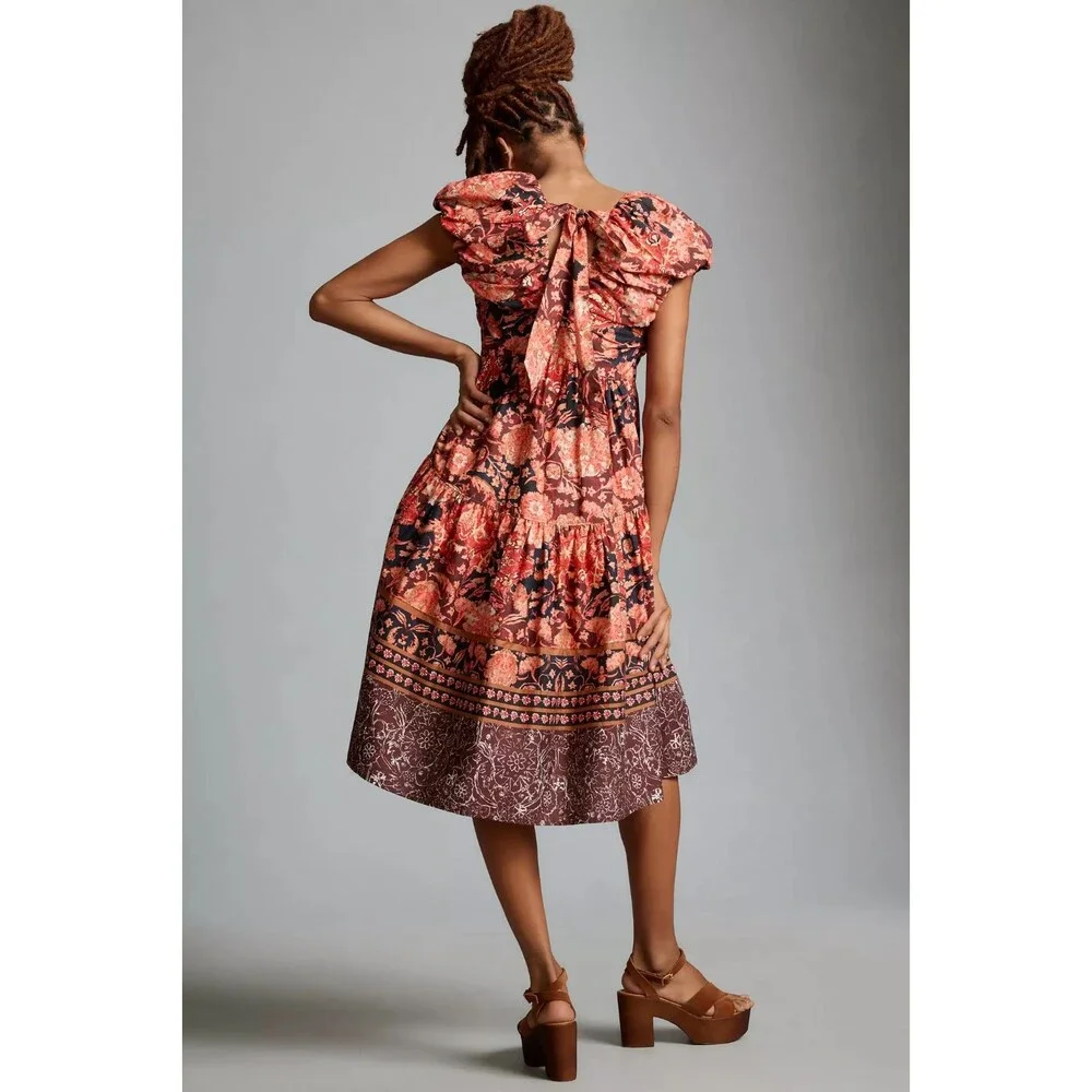Anthropologie Printed V-Neck Babydoll Dress US 4 NEW